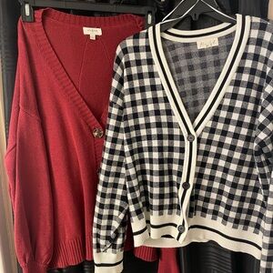 Umgee rust colored V-Neck Button Cardigan and Black & White Gingham Cardigan